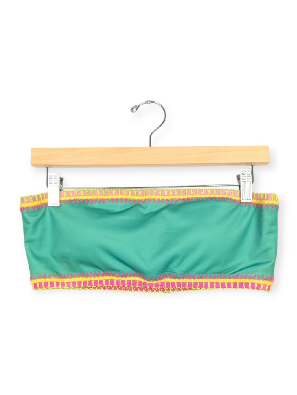 PQ Swim Platinum Bandeau Bikini Top D Emerald Bay Crochet Trim Swim Top NWT